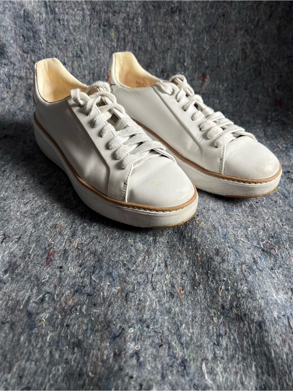 Cole Haan White Leather Platform Sneakers with Tan Trim